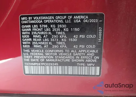 2023 Volkswagen Id.4 Pro/Pro S из США, поврежденный, VIN 1V2VMPE87PC029245